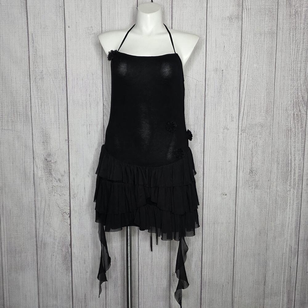 Dolls Kill Current Mood The Night Is Young Black Ruffle Mini Halter Dress, 1X